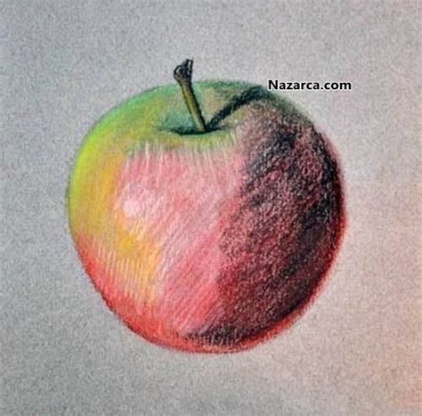 pastel boya ile elma çizimi